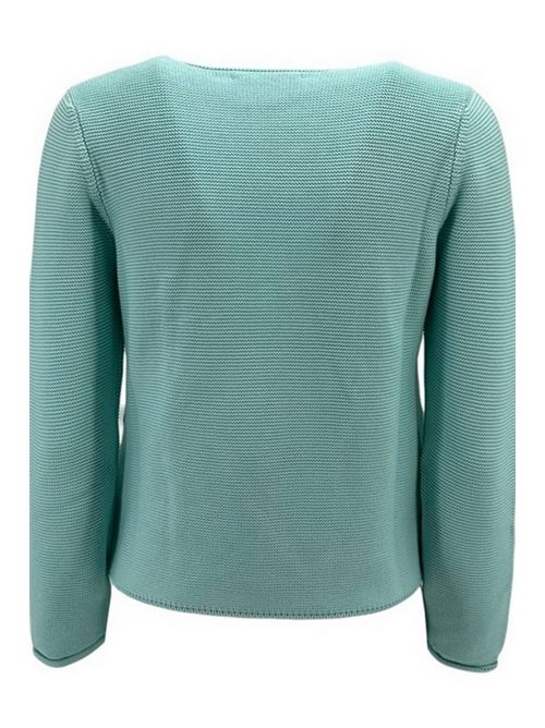 Women's turquoise v-neck sweater with rice grain workmanship La fileria | 23286-14036504